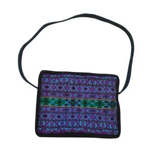 Asian Purse Bag with Embroidered front Blue, Purple, and Green